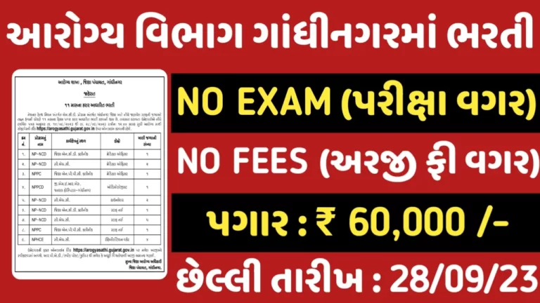 DHS Gandhinagar Recruitment:આરોગ્ય વિભાગ ગાંધીનગરમાં ભરતી